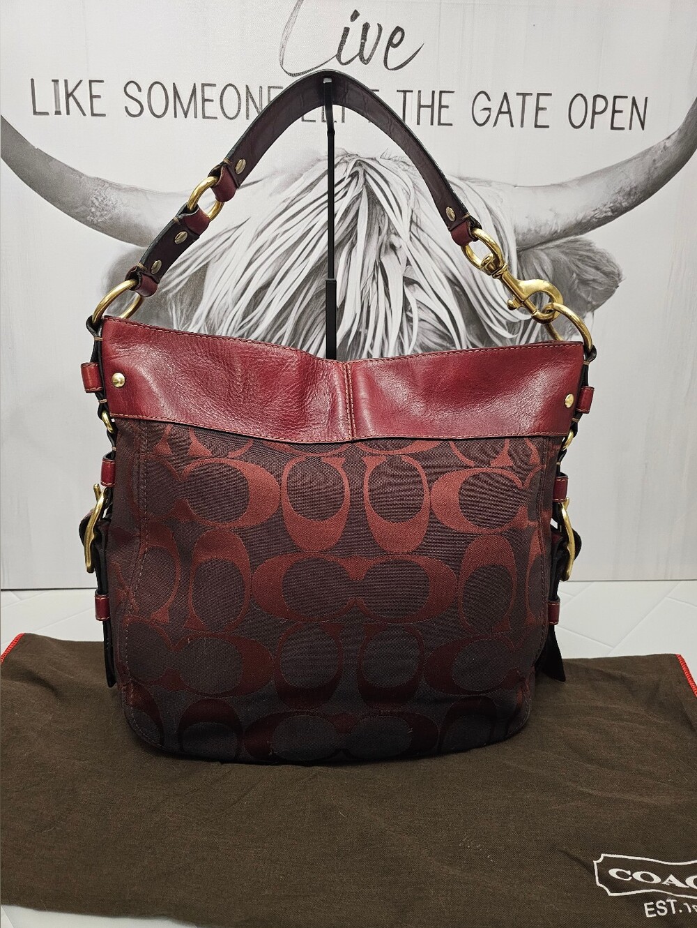 Coach 2008 Large Zoe Signature Hobo 12674 Burgundy Leather Jacquard - Picture 2 of 16